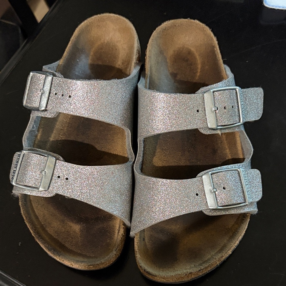 Birkenstock Girls Sz13 Double Strap Sandals in Silver Glitter